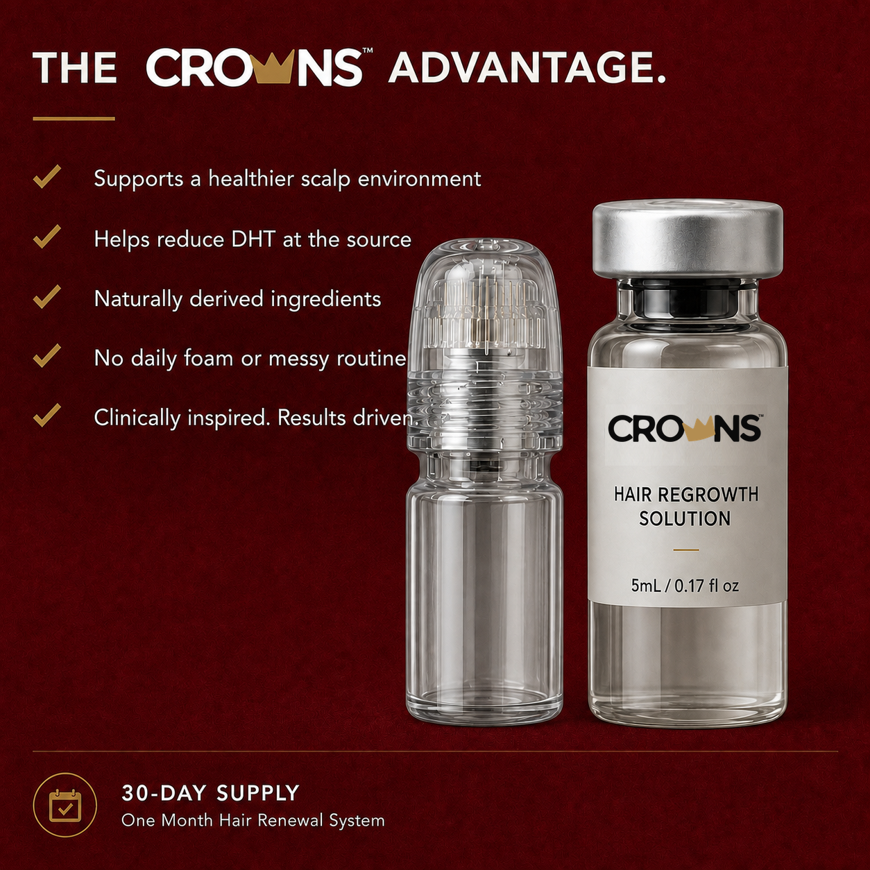 CROWNS solution vial and clear applicator