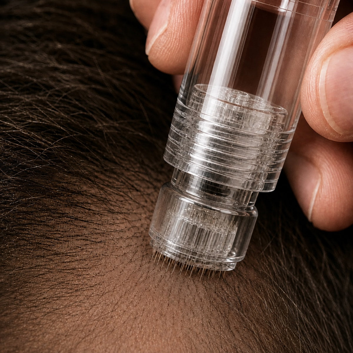 Clear CROWNS microneedle infusion applicator in use